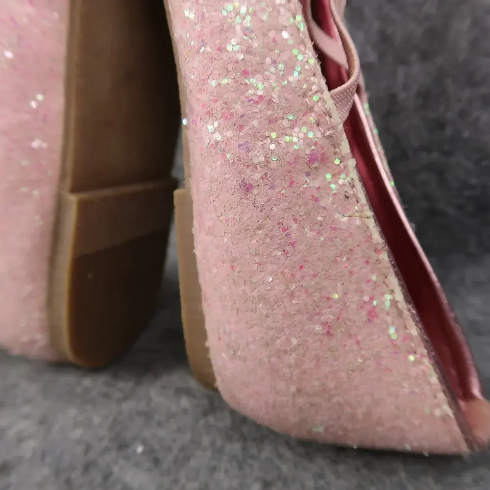 Crazy 8 Shoes Kids Girls 2 Ballet Flats Elastic Straps Pink Glitter Slip On Bow